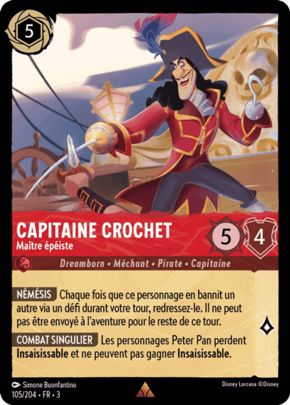 Capitaine Crochet - Maître épéiste 105/204 - Lorcana S3 FR