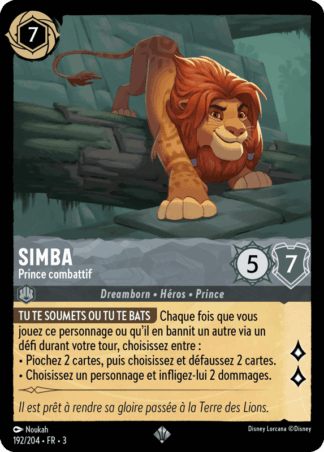 Simba - Prince combattif 192/204 - Lorcana S3 FR